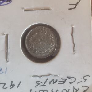 1920 Canada 5 Cents Silver Coin - Silver Tone